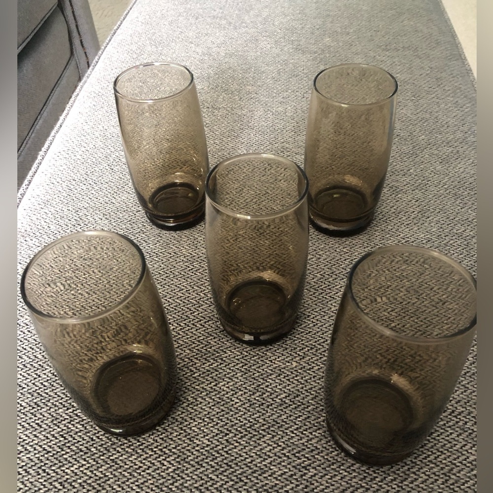 Vintage Mid Century Smokey Brown Glass Tumbler Set